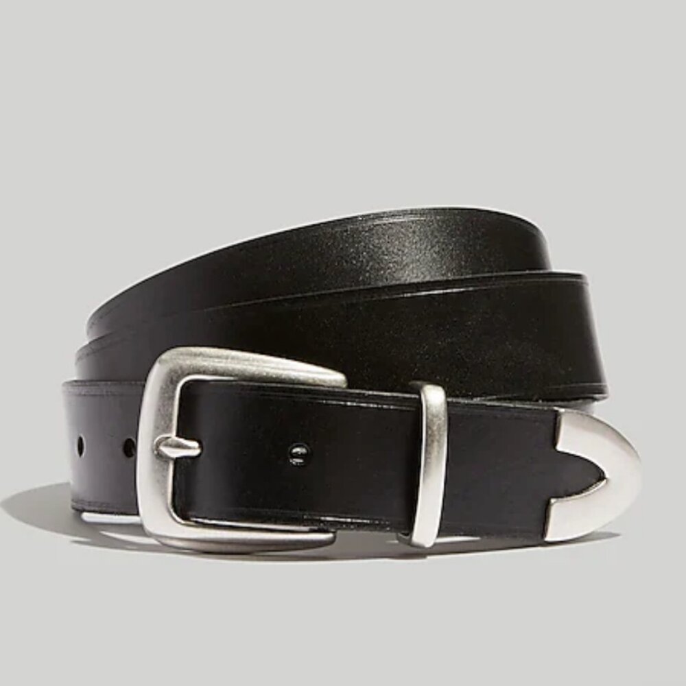 LIKE NEW! Madewell Leather Western Belt in Black and Silver Size Small